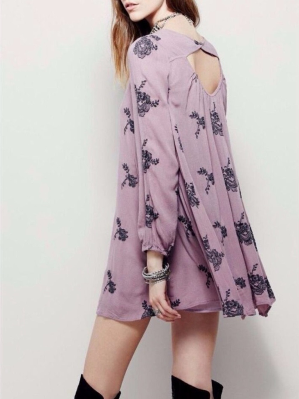Free People Austin Emma Dress Boho Floral Lavendar Mini Open Back Flowy XS